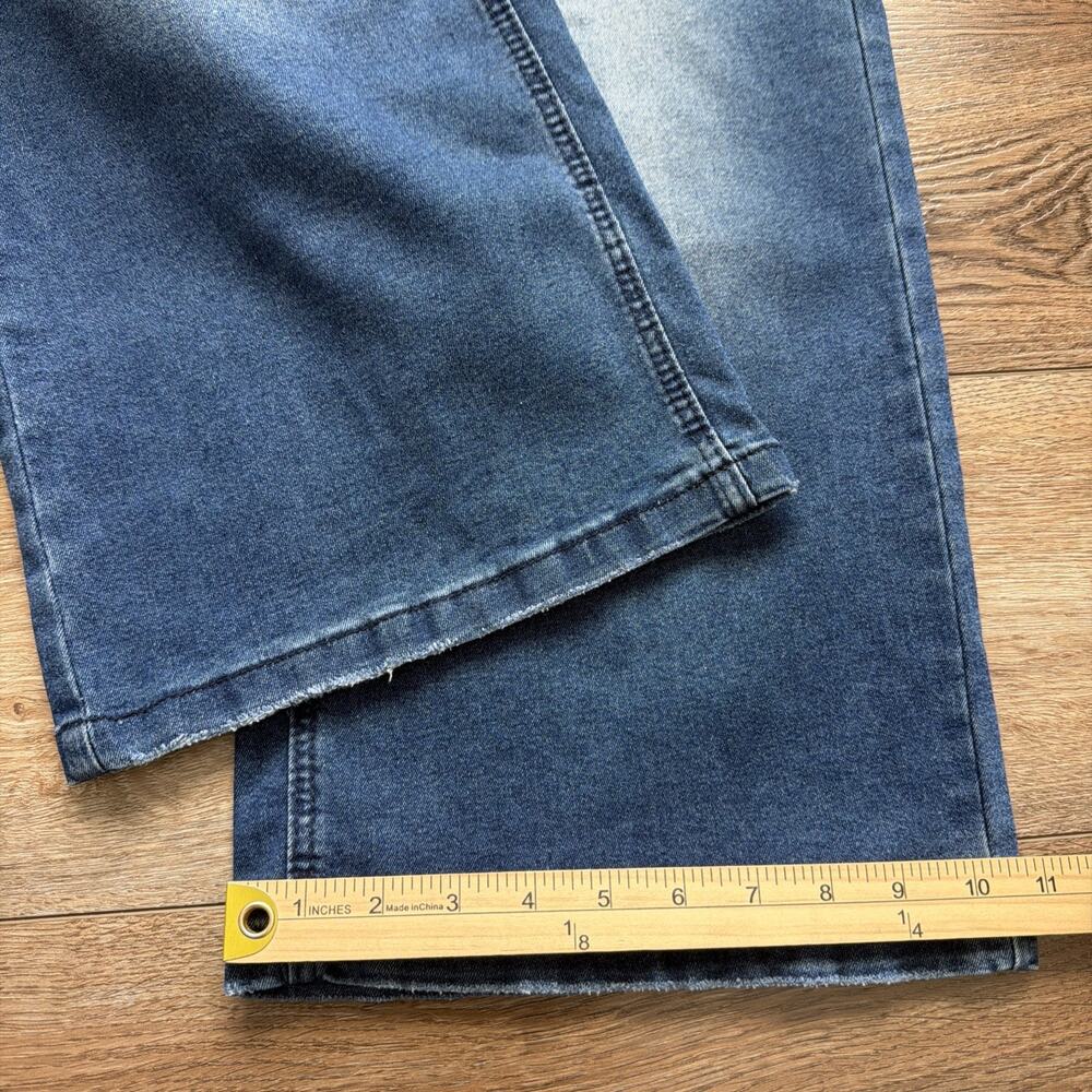 Women's Dark Blue Wide-Leg Jeans HIgh Waist Y2K Denim Streetwear Baggy Size Med - Picture 8 of 11